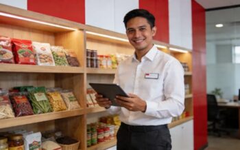 Manager Koperasi Merah Putih menggunakan teknologi digital untuk memantau inventaris produk unggulan desa secara real-time guna memastikan ketersediaan stok bagi anggota.